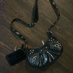 Black Faux Leather Studded Bag